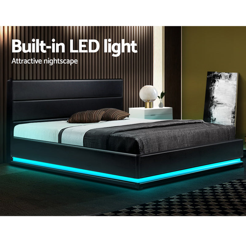 Bed Frame Queen Size Gas Lift Black LUMI
