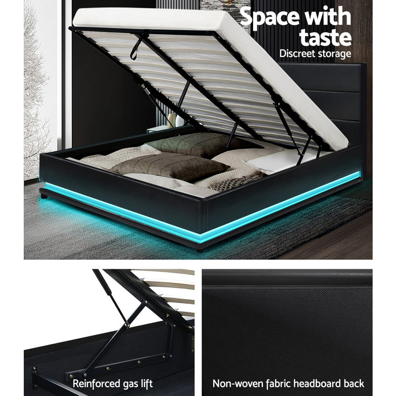 Bed Frame Queen Size Gas Lift Black LUMI