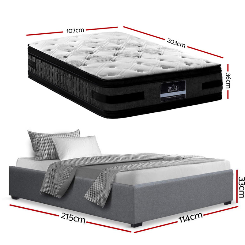 King Single Gas Lift Bed Frame with 36cm Giselle Mattress – Grey