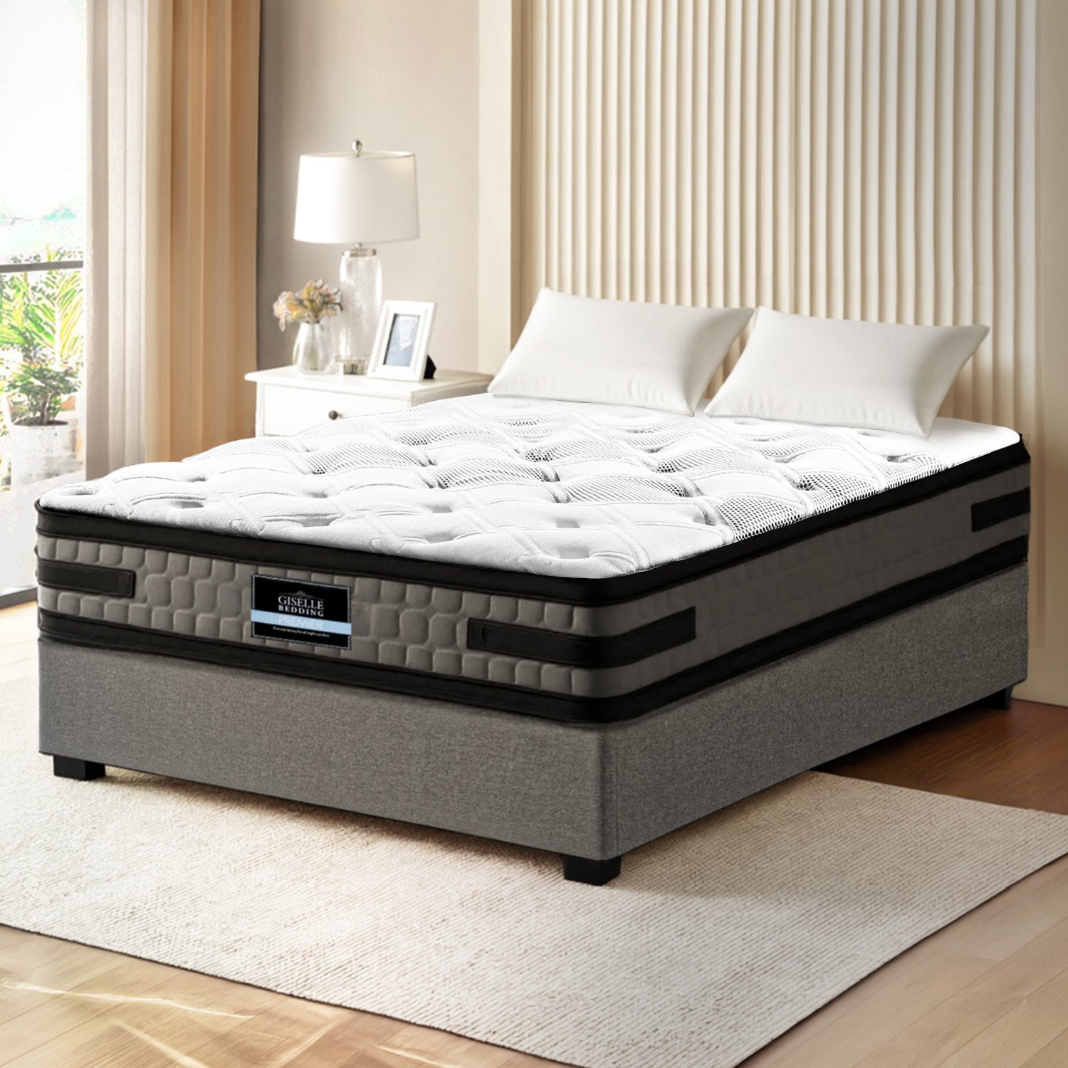 King Single Gas Lift Bed Frame with 36cm Giselle Mattress – Grey