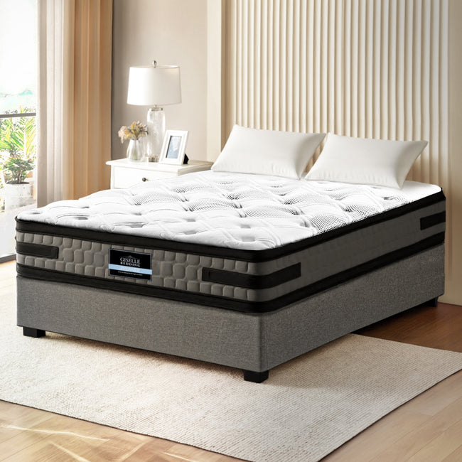 King Single Gas Lift Bed Frame with 36cm Giselle Mattress – Grey