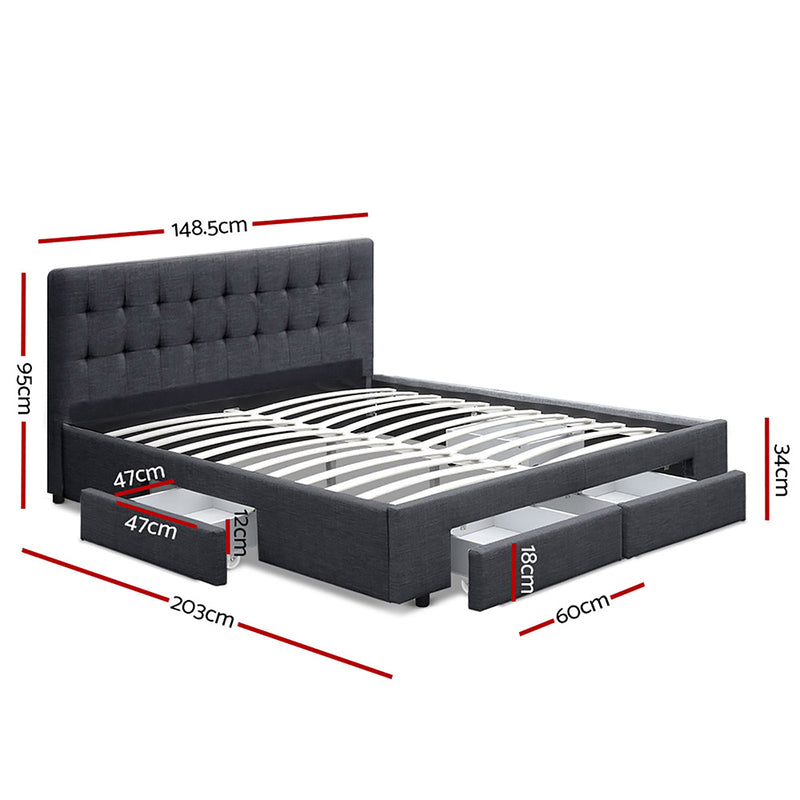 Bed Frame Double Size with 4 Drawers – Grey AVIO