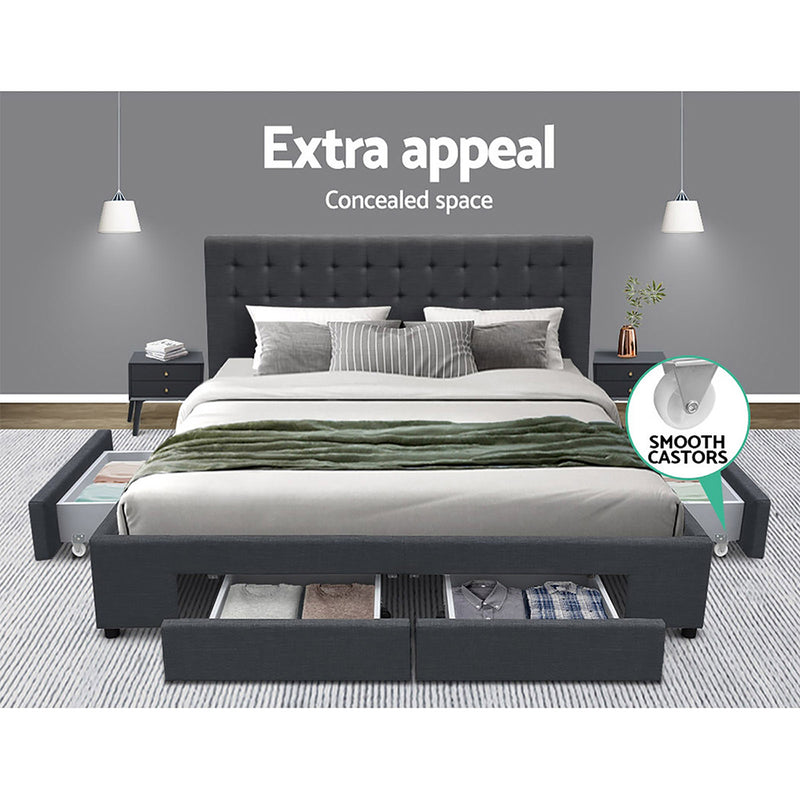 Bed Frame King Size with 4 Drawers Charcoal AVIO