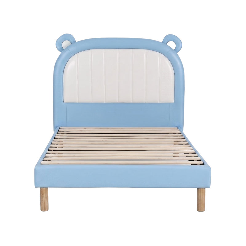 Artiss Kids King Single Bed Frame with Bear Headboard – Blue & White