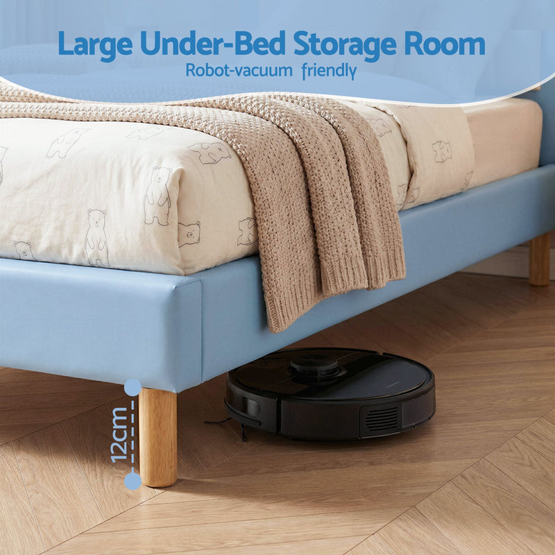 Artiss Kids King Single Bed Frame with Bear Headboard – Blue & White