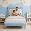 Artiss Kids King Single Bed Frame with Bear Headboard – Blue & White