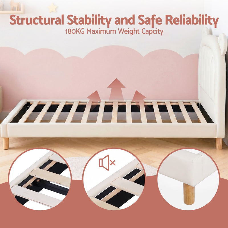 Artiss Kids King Single Bear Bed Frame – Beige White