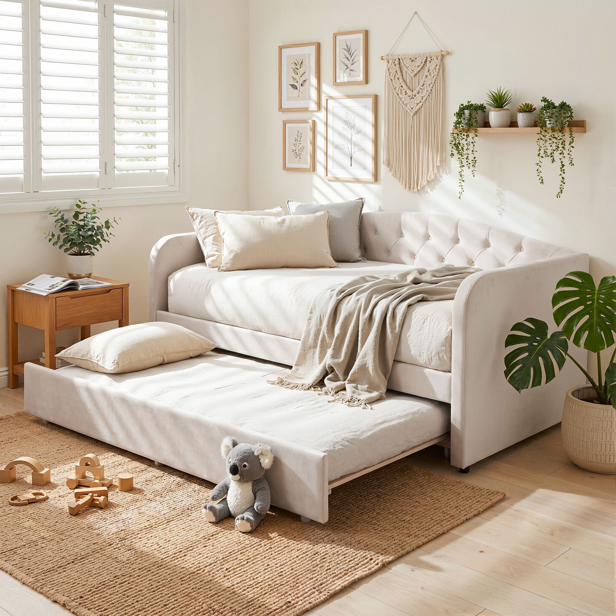 Artiss Velvet Daybed with Trundle Bed