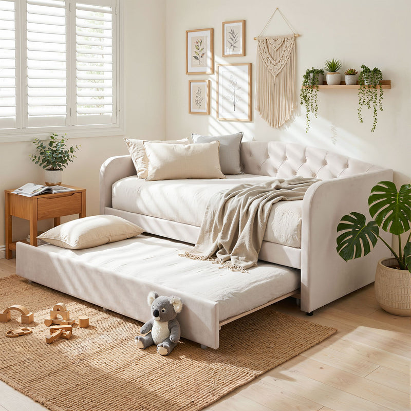 Artiss Velvet Daybed with Trundle Bed