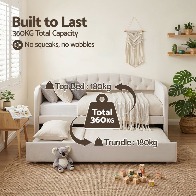 Artiss Velvet Daybed with Trundle Bed