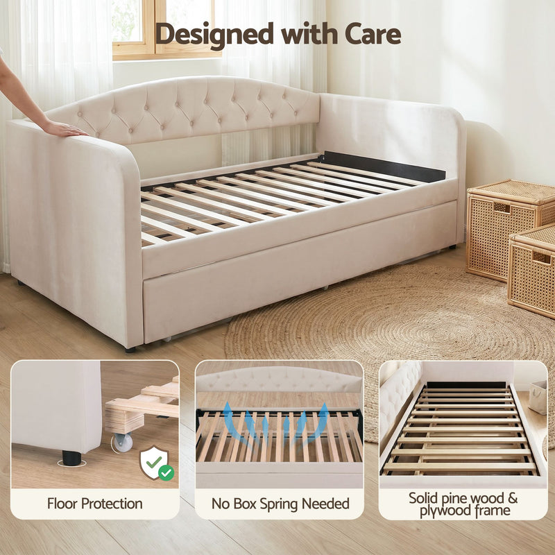 Artiss Velvet Daybed with Trundle Bed