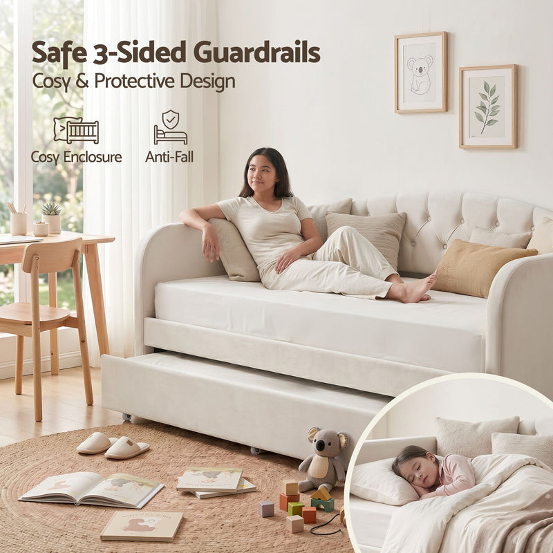 Artiss Velvet Daybed with Trundle Bed