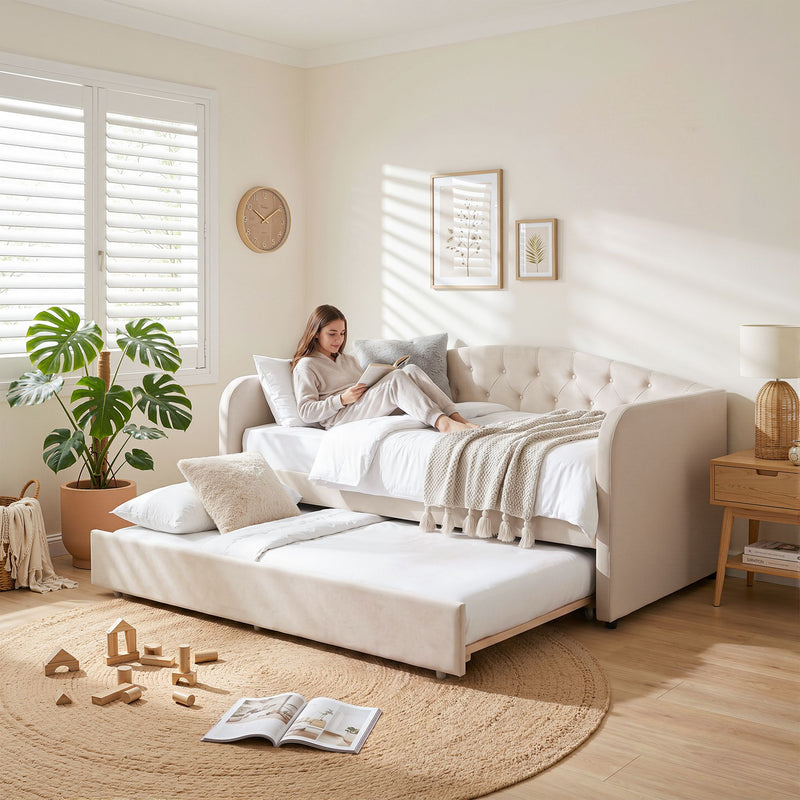 Artiss Velvet Daybed with Trundle Bed