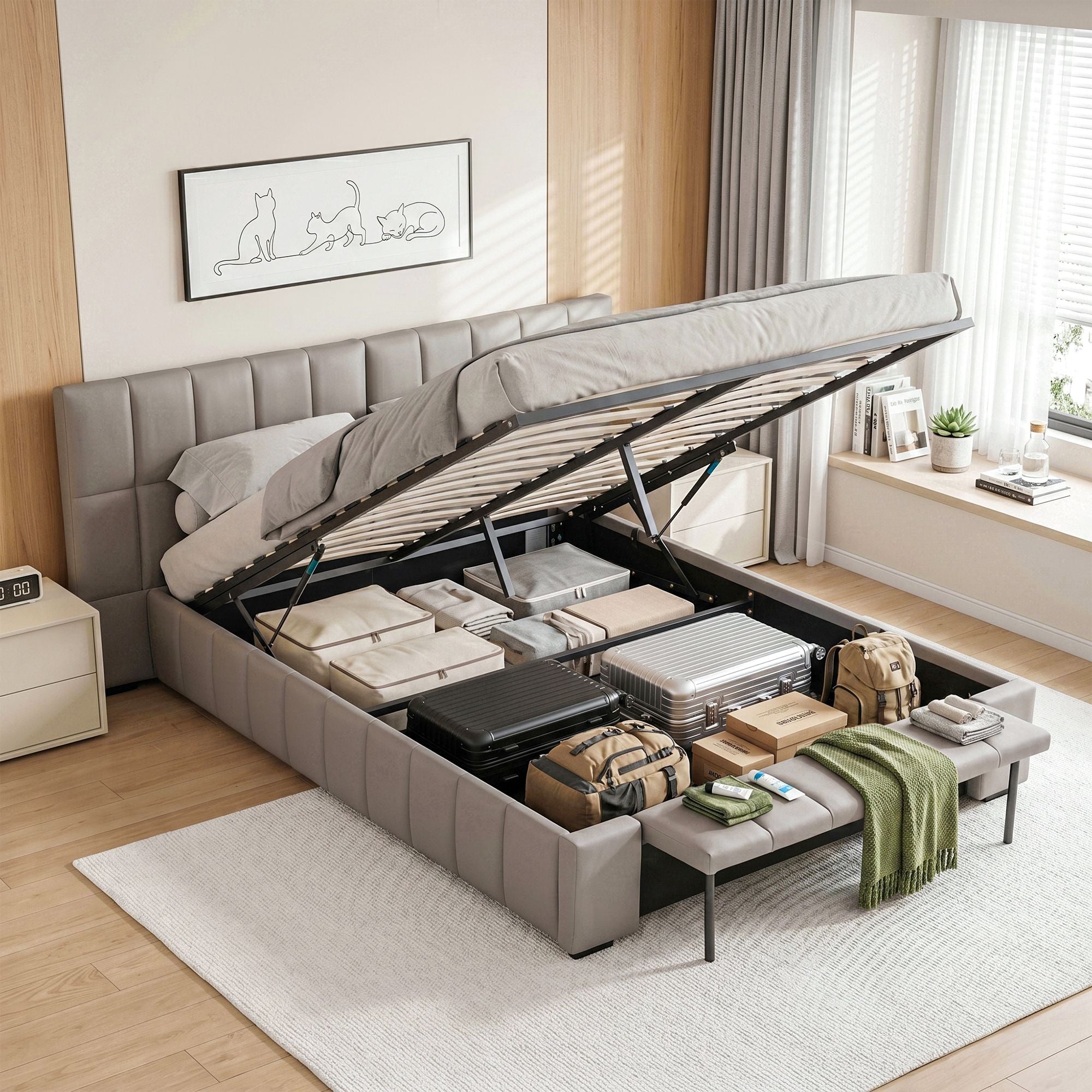 Artiss Double Gas Lift Storage Bed Frame with Bench