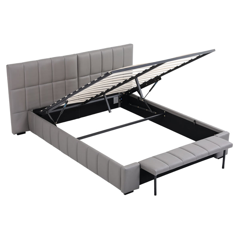 Artiss Double Gas Lift Storage Bed Frame with Bench