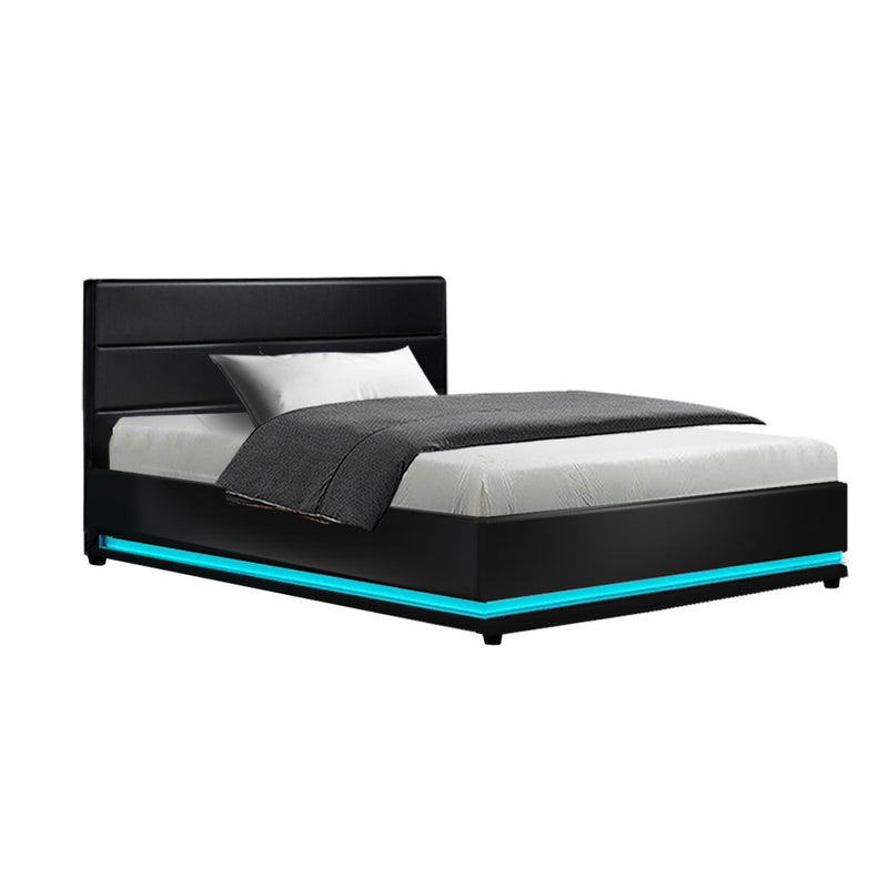 Bed Frame King Single Size Gas Lift Black LUMI