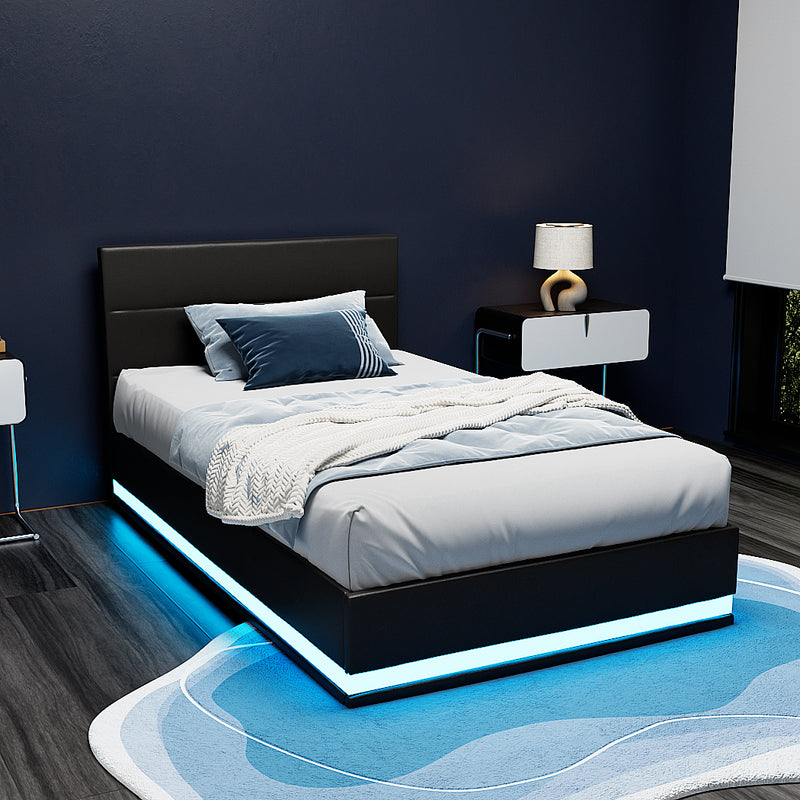 Bed Frame King Single Size Gas Lift Black LUMI