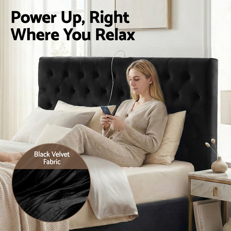 Artiss King Upholstered Bed Frame – 3 Drawers & USB-C