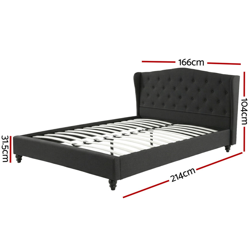 Artiss Queen Wingback Bed Frame – Charcoal Grey Linen