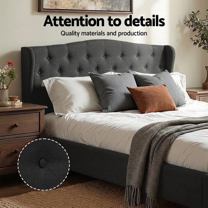 Artiss Queen Wingback Bed Frame – Charcoal Grey Linen