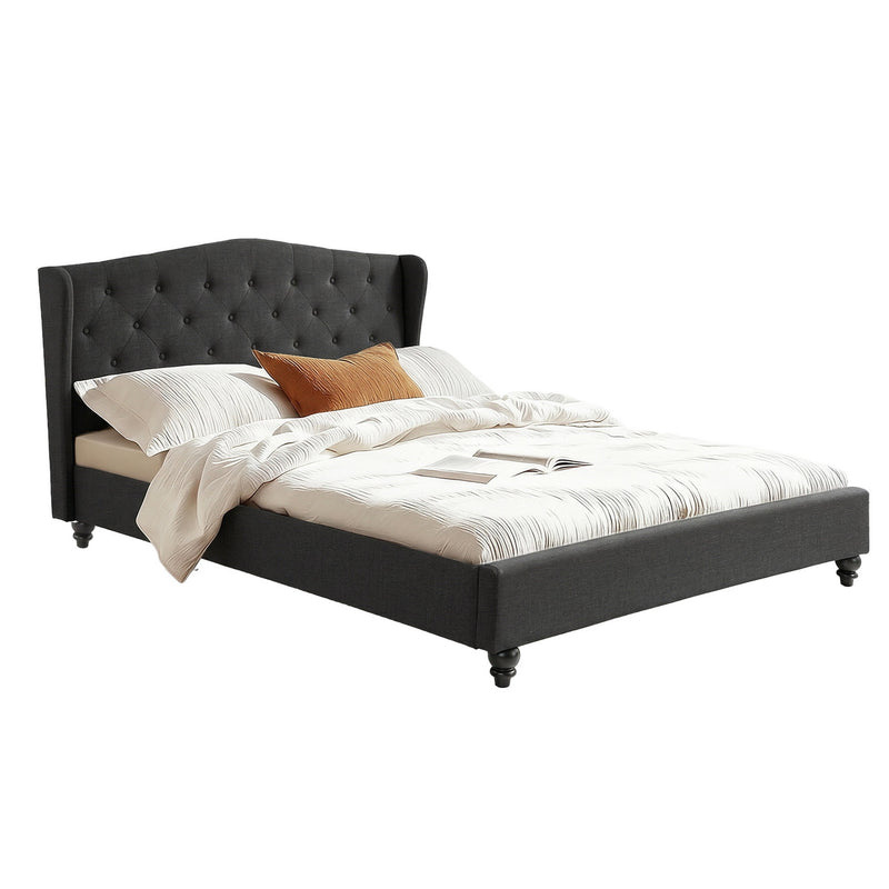 Artiss Queen Wingback Bed Frame – Charcoal Grey Linen