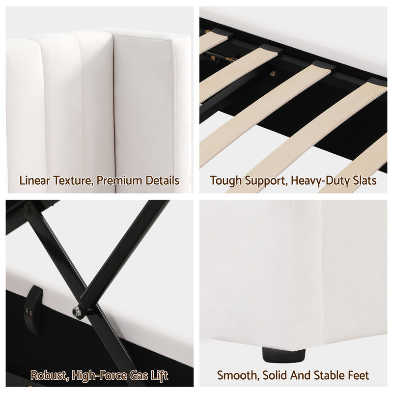 Artiss Double Bed Frame Gas Lift Storage USB-C Velvet White