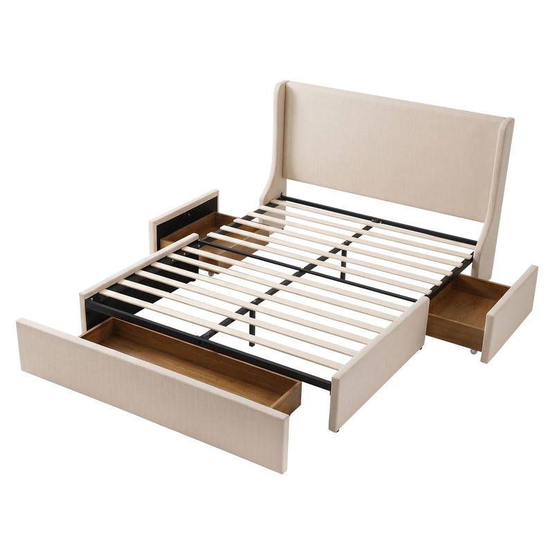 Artiss Double Bed Frame with 3 Storage Drawers & Wingback Headboard
