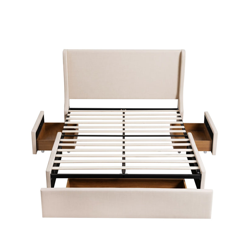 Artiss Double Bed Frame with 3 Storage Drawers & Wingback Headboard