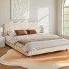 Queen Bed Frame with Cloud Headboard in White Bouclé Fabric