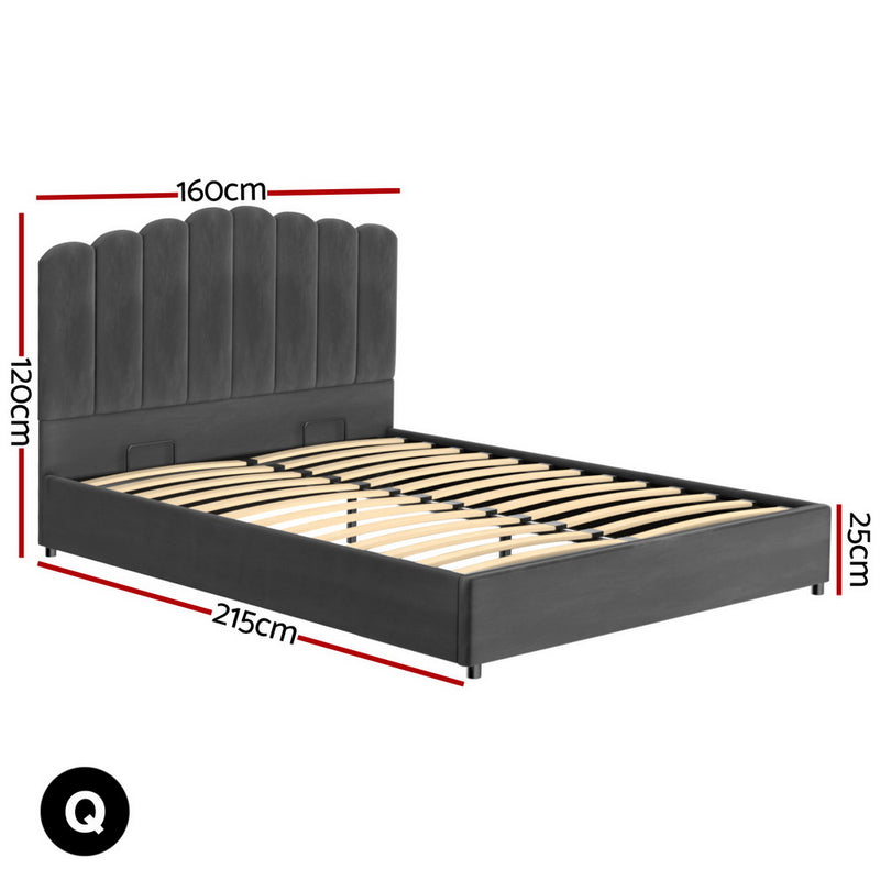 Bed Frame Double Size Velvet Grey – FION