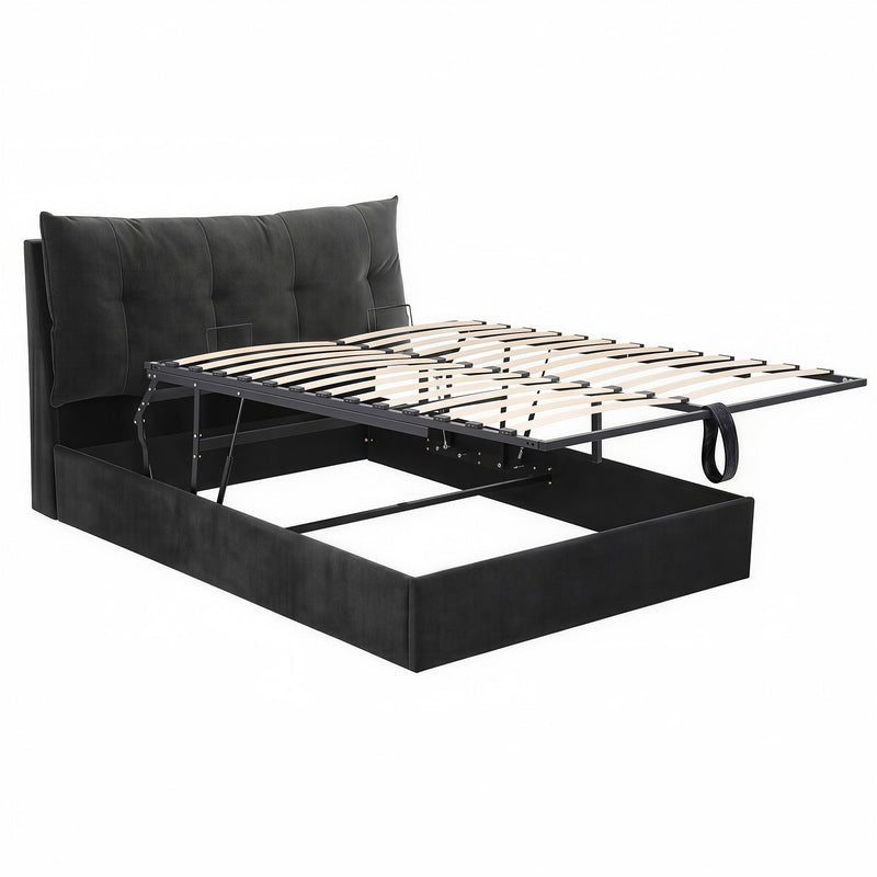 Artiss Queen Gas Lift Bed Frame w/ LED & USB-C – Black Velvet