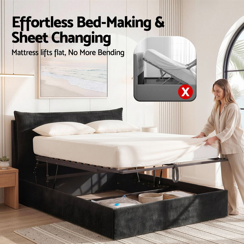 Artiss Queen Gas Lift Bed Frame w/ LED & USB-C – Black Velvet