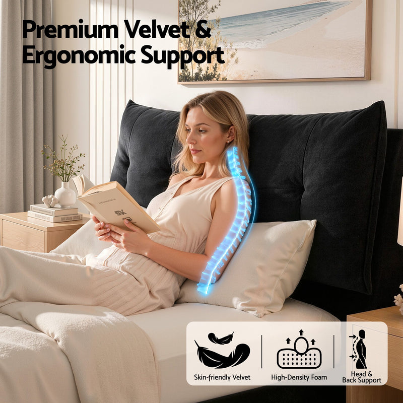 Artiss Queen Gas Lift Bed Frame w/ LED & USB-C – Black Velvet