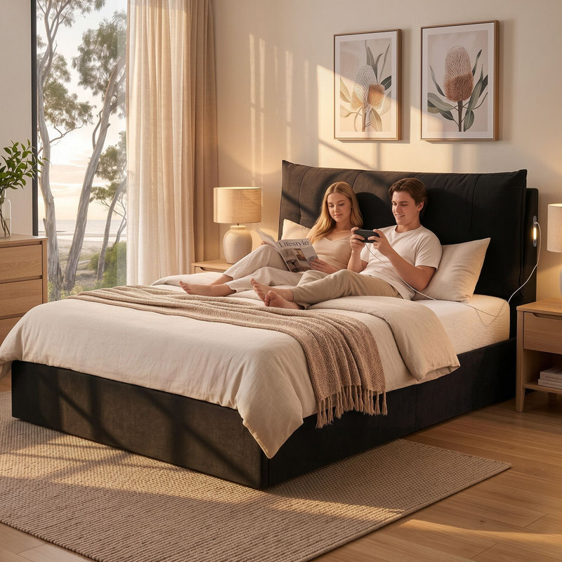 Artiss Queen Gas Lift Bed Frame w/ LED & USB-C – Black Velvet