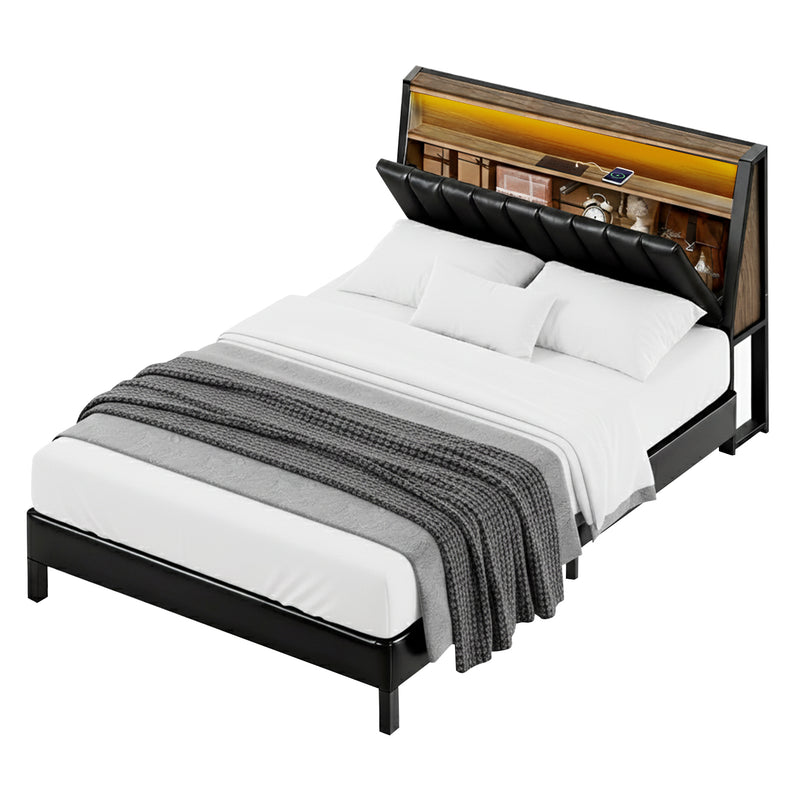 Black Double Bed Frame – LED Headboard & USB Charging