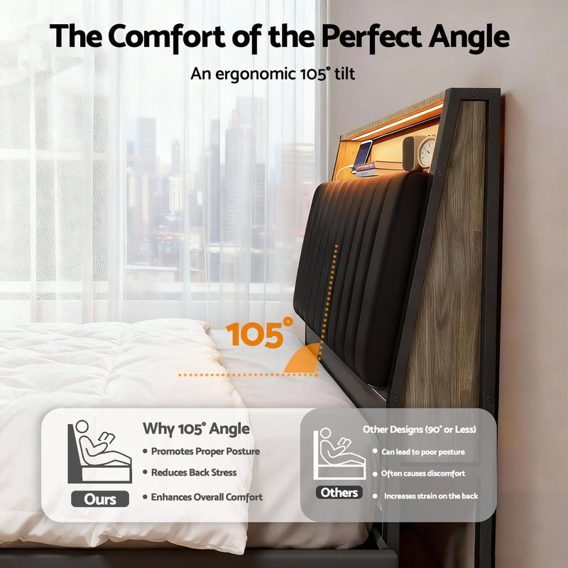 Black Double Bed Frame – LED Headboard & USB Charging