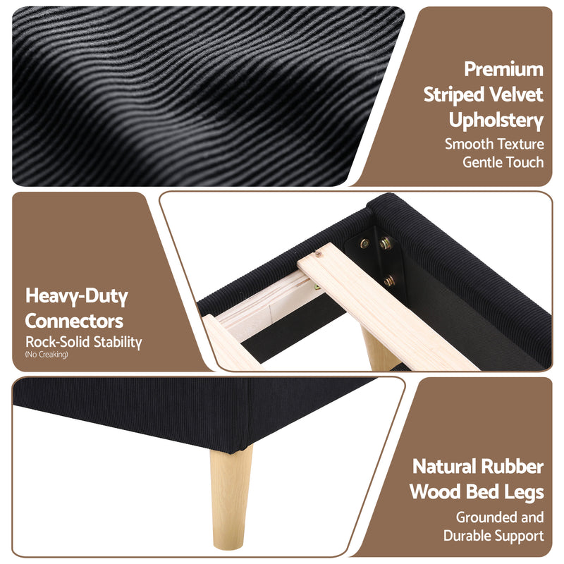 Artiss Double Upholstered Bed Frame with LED Headboard – Black Velvet