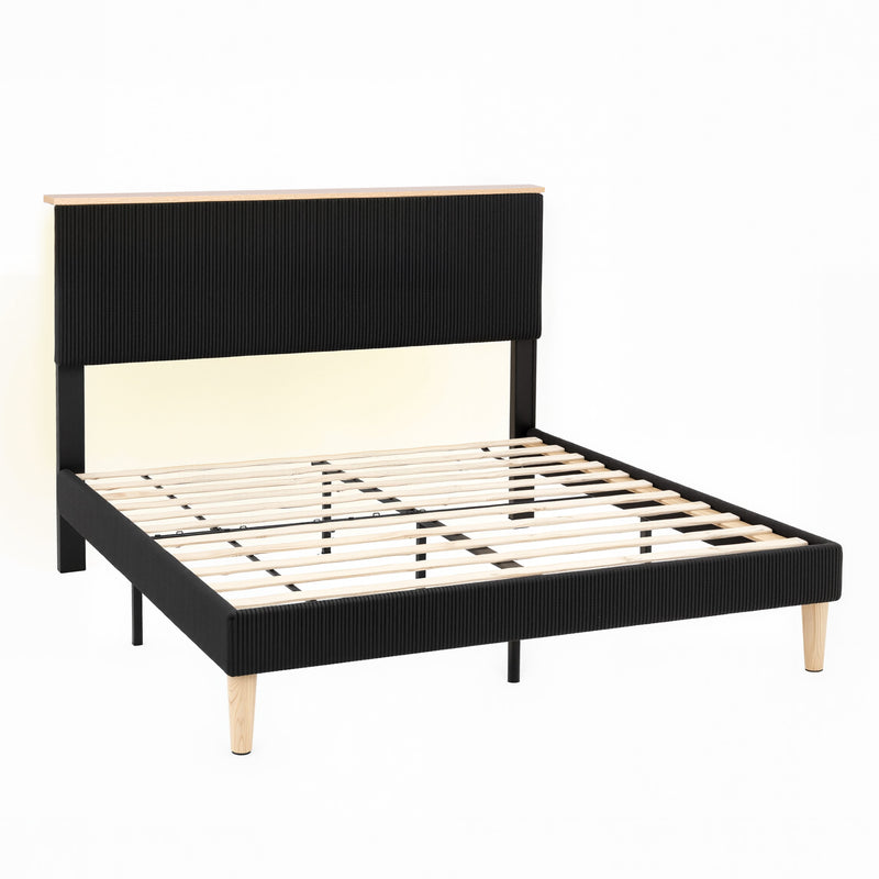 Artiss Double Upholstered Bed Frame with LED Headboard – Black Velvet