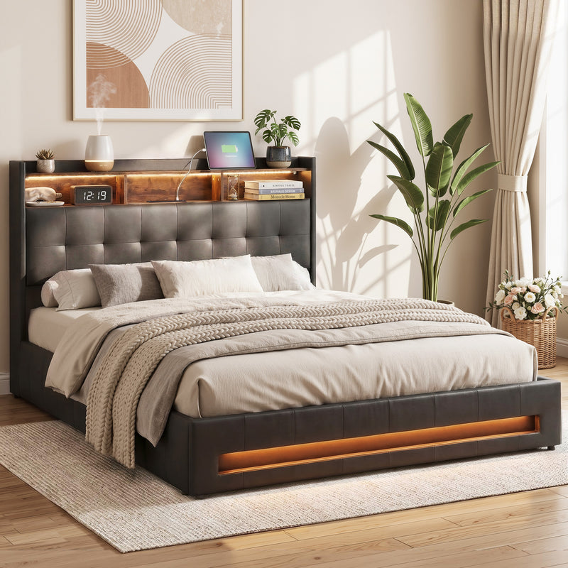 Artiss Queen Bed Frame Gas Lift Storage LED Headboard