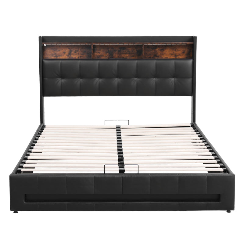 Artiss Queen Bed Frame Gas Lift Storage LED Headboard