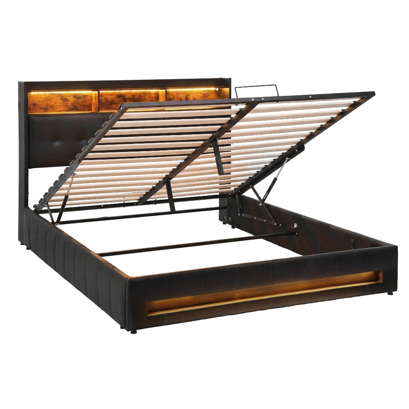 Artiss Queen Bed Frame Gas Lift Storage LED Headboard