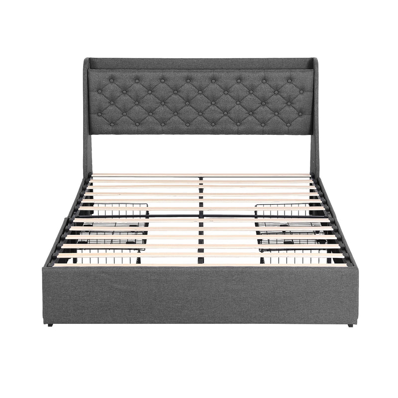 Artiss Double Bed Frame with Storage & Charging – Grey