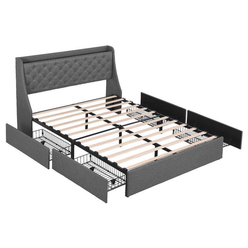 Artiss Double Bed Frame with Storage & Charging – Grey