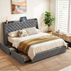Artiss King Bed Frame with Storage & Charging – Charcoal Grey