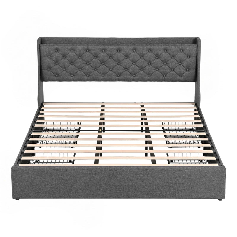 Artiss King Bed Frame with Storage & Charging – Charcoal Grey