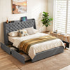 Artiss Queen Bed Frame with Storage & Charging – Charcoal Grey