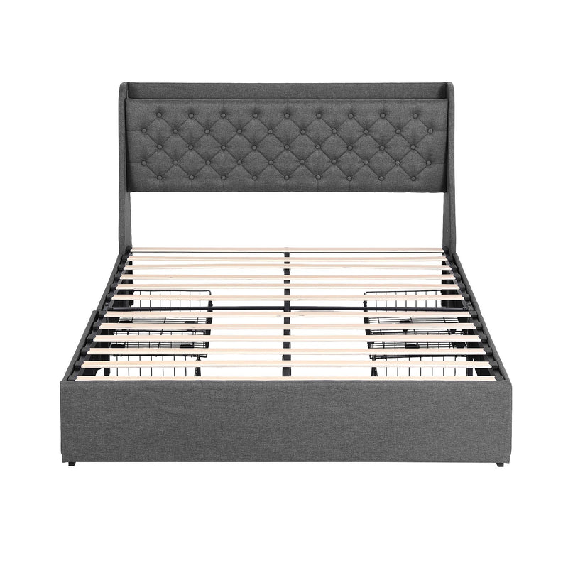 Artiss Queen Bed Frame with Storage & Charging – Charcoal Grey