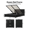 Artiss Gas Lift Queen Bed Frame & Bedside Table Set – Black Leather