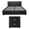 Artiss Gas Lift Queen Bed Frame & Bedside Table Set – Black Leather