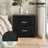Artiss Gas Lift Queen Bed Frame & Bedside Table Set – Black Leather